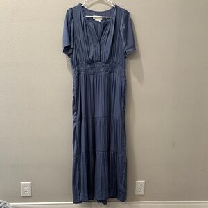 Anthropologie Blue Pleated Maxi Sundress